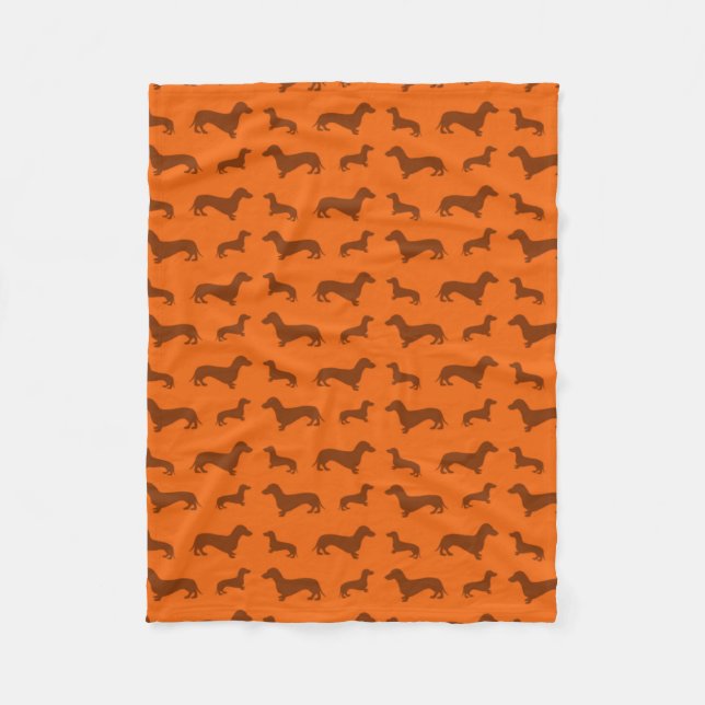 Cobertor De Velo Padrão de dachshund cor de laranja (Frente)
