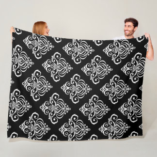 Cobertor De Velo Padrão de Damasco Preto e Branco Personalizado