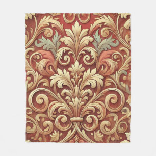 Cobertor De Velo Padrão de Damasco Vermelho e Dourado Vintage