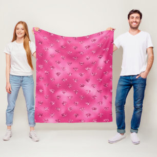 Cobertor De Velo Padrão de Diamantes Brilhantes Rosa Vibrante