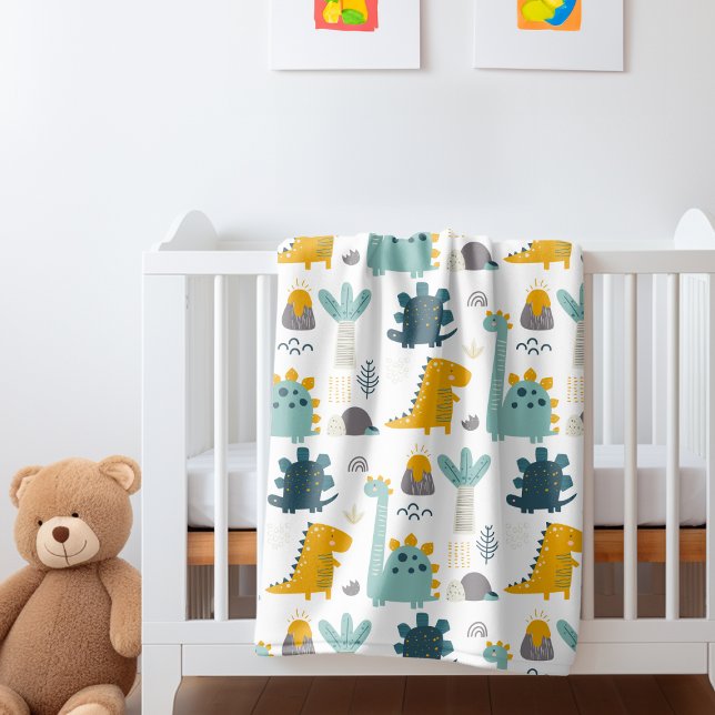 Cobertor De Velo Padrão de Dinossauro Cuto (Cute Dinosaur Pattern Fleece Blanket from Ricaso. Perfect for nursery or child's room. Yellow green)