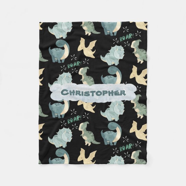 Cobertor De Velo Padrão de Dinossauro Preto de Cana-d'Água (Frente)