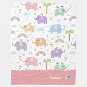 Cobertor De Velo Padrão de Elefante de Pastel Rosa para a Pequena F