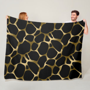 Cobertor De Velo Padrão de Estampa de Leopardo Preto e Dourado