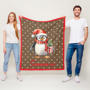 Cobertor De Velo Padrão de estrela pingüim marrom vermelho nome