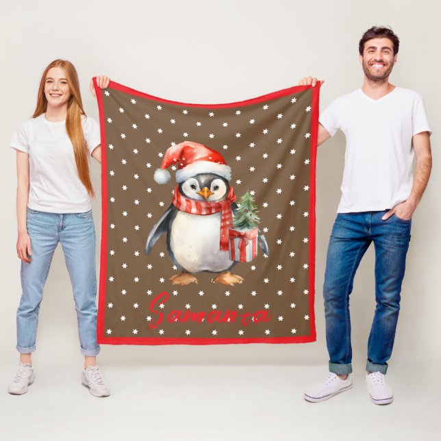 Cobertor De Velo Padrão de estrela pingüim marrom vermelho nome (In Situ)