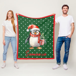 Cobertor De Velo padrão de estrela pingüim verde vermelho nome