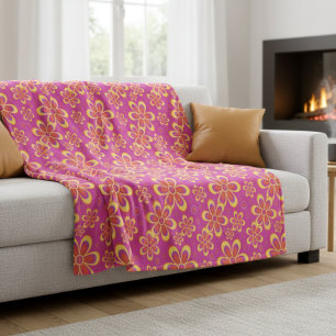 Cobertor De Velo Padrão de Flor Amarelo-Roxo-Magenta