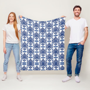 Cobertor De Velo Padrão de Flor de Damasco Vitoriano Elegante Azul