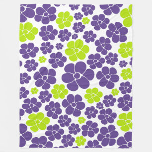 Cobertor De Velo Padrão de Flor em Verde Lima e Roxo