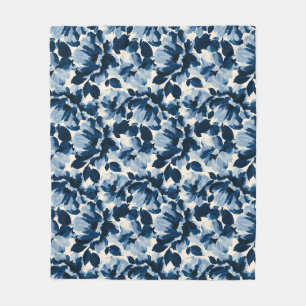 Cobertor De Velo padrão de flor pictórica azul e marinho