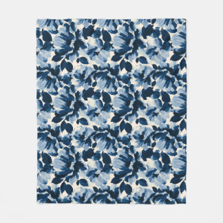 Cobertor De Velo padrão de flor pictórica azul e marinho
