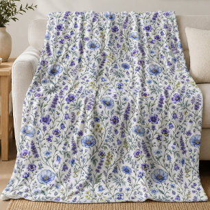 Cobertor De Velo Padrão de Flor Silvestre Aquarela Roxo Azul