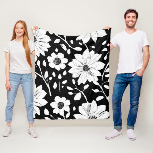 Cobertor De Velo Padrão de Flor Simples Preto e Branco Sem Olho