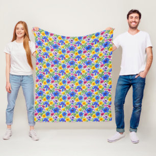 Cobertor De Velo Padrão de Flores Azul Amarelo Vermelho Roxo Vibran