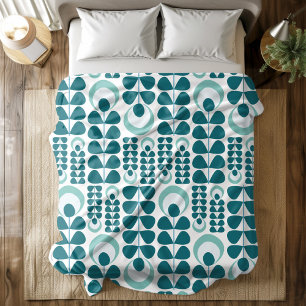 Cobertor De Velo Padrão de Flores do Teal do Meio século Retro na m