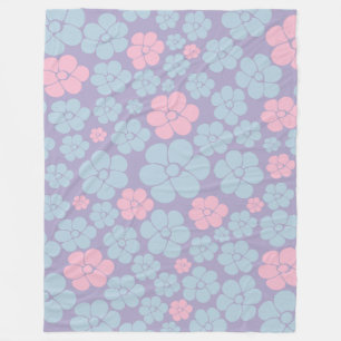 Cobertor De Velo Padrão de Flores em Azul, Lilás e Rosa