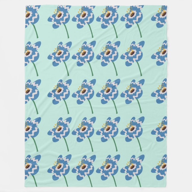 Cobertor De Velo Padrão de flores onduladas azuis (Frente)