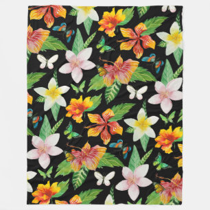 Cobertor De Velo Padrão de Flores Tropicais e Borboletas