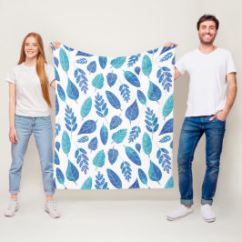 Cobertor De Velo Padrão de Folhas de Aquarela Azul