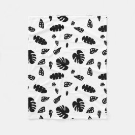 Cobertor De Velo Padrão de Folhas de Verão Tropicais Preto e Branco