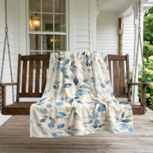 Padrão de Folhas em Aquarela Azul Bege Creme