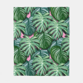 Cobertor De Velo Padrão de Folhas Tropicais Verde Exótica