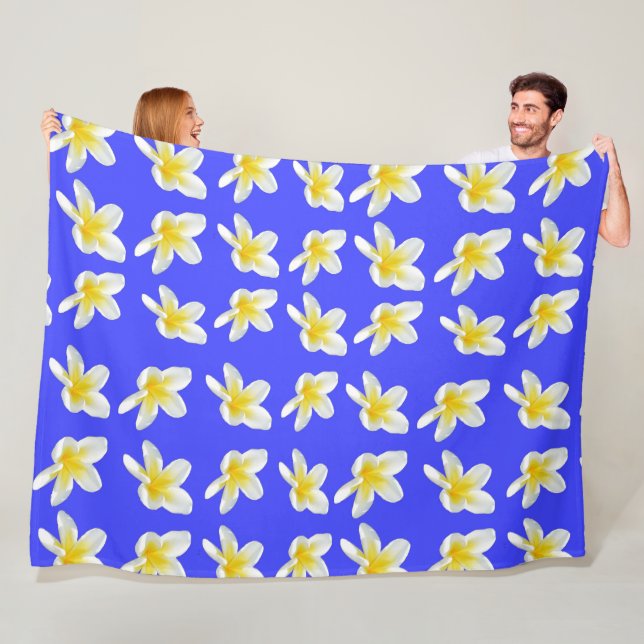 Cobertor De Velo Padrão De Frangipani Azul E Amarelo, (In Situ)