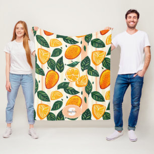 Cobertor De Velo Padrão de Fruta de Citros Vibrante com Folhas Verd