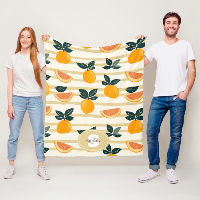 Cobertor De Velo Padrão de Fruta de Citros Vibrante com Folhas Verd (In Situ)