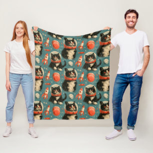 Cobertor De Velo Padrão de Gato Astronauta Retro Espacial