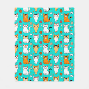 Cobertor De Velo Padrão de Gato Fofo Com Gatos Coloridos, Bolas de