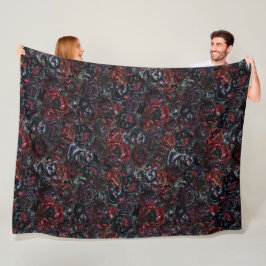 Cobertor De Velo Padrão de Gato Preto Gótico e Flores Escuras