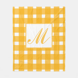 Cobertor De Velo Padrão de Gingham Branco Amarelo Monograma