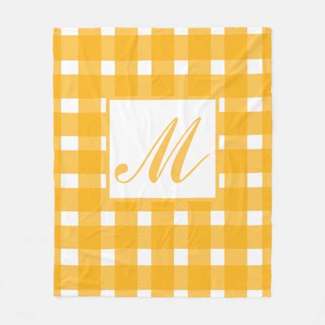 Cobertor De Velo Padrão de Gingham Branco Amarelo Monograma (Frente)