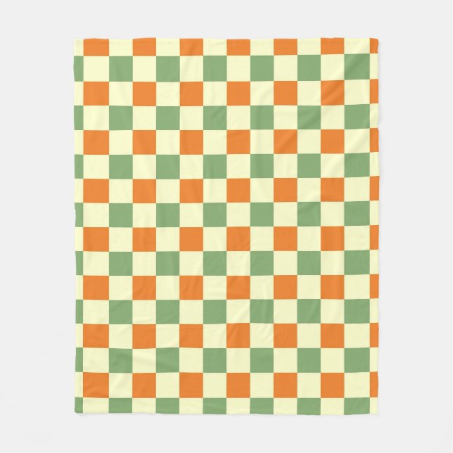Cobertor De Velo Padrão de Gingham - Laranja Verde Marrom (Frente)