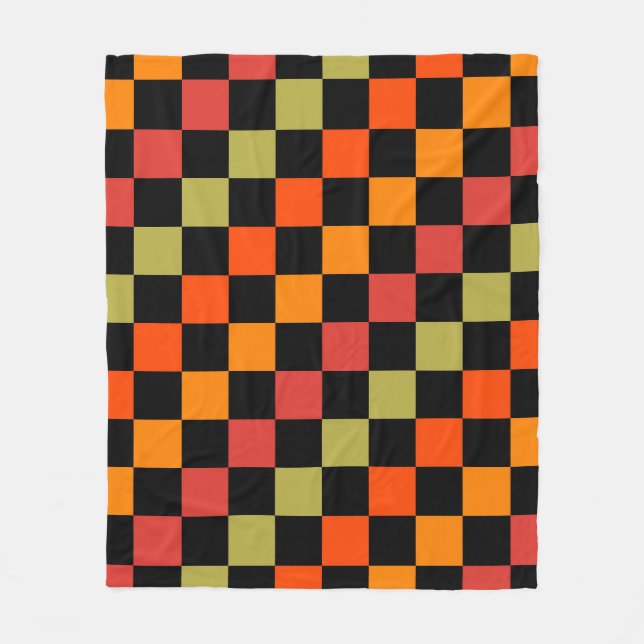Cobertor De Velo Padrão de Gingham Preto Laranja Verificado (Frente)