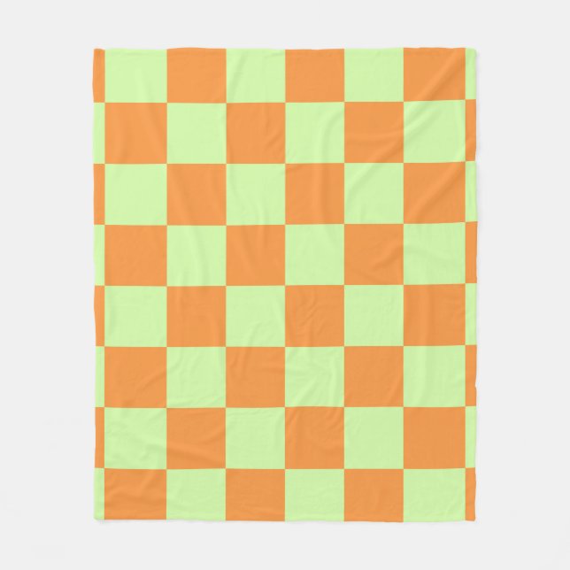 Cobertor De Velo Padrão de Gingham Verificado em Laranja Verde (Frente)