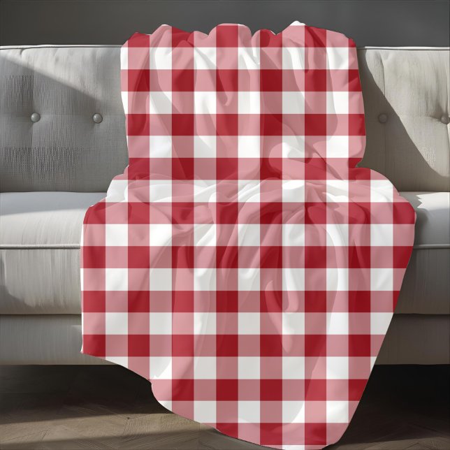 Cobertor De Velo Padrão De Gingham Verificado Em Vermelho E Branco (Classic Red Plaid Gingham Pattern Fleece Blanket)