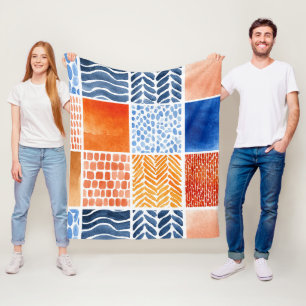 Cobertor De Velo Padrão de Grade de Aquarela Vibrante em Azul e Lar