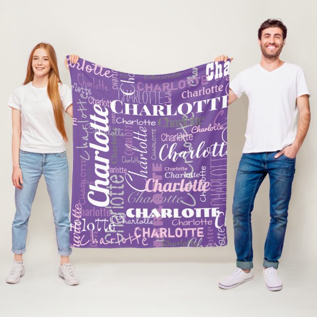 Cobertor De Velo Padrão de Grafite de Nome Repetitivo Rosa Roxo Mod (In Situ)