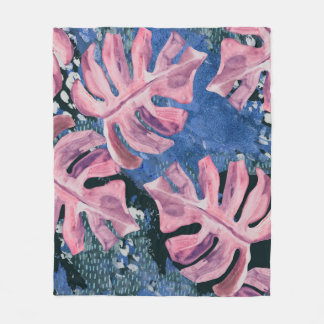 Cobertor De Velo Padrão de Grunge Tropical de Summer Watercolor