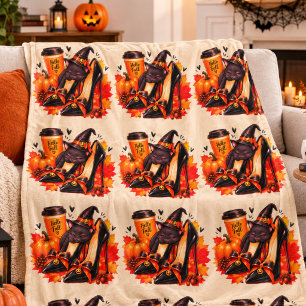Cobertor De Velo Padrão de Halloween de Gato Preto Bruxo – Abóbora