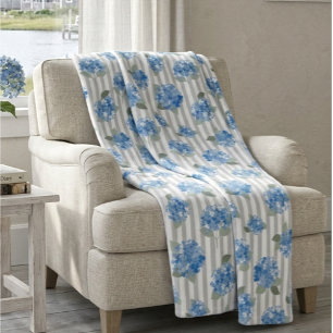 Cobertor De Velo Padrão de Hortênsia Azul Elegante Faixa Cinza