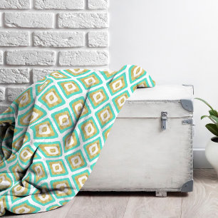 Cobertor De Velo Padrão de Ikat Chic Dourado e Turquoise