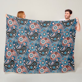 Cobertor De Velo Padrão de Impressão de Paisley Tradicional Azul e 