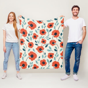 Cobertor De Velo Padrão de Impressão Floral Vermelho Sem Costura