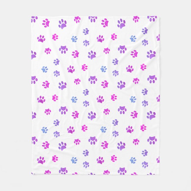 Cobertor De Velo Padrão de Impressões de Pata Rosa Roxo Azul (Frente)