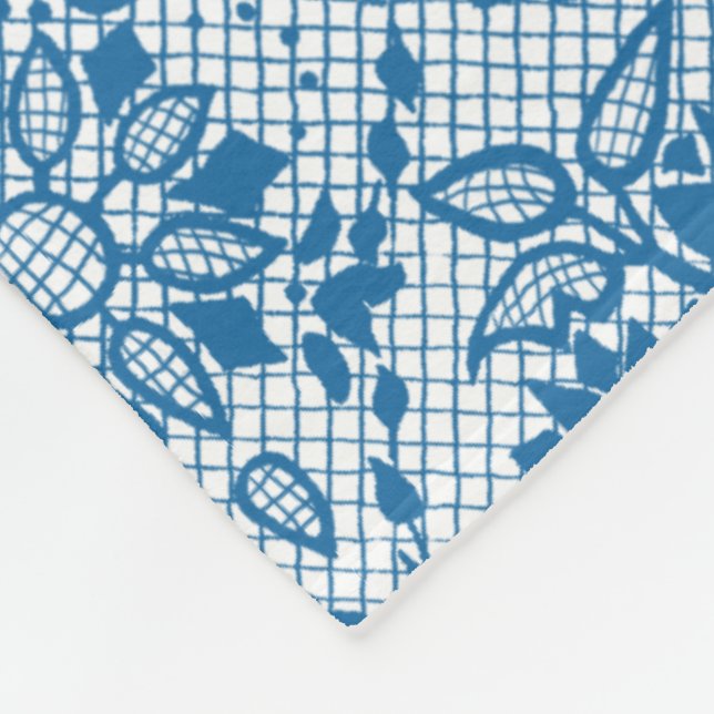 Cobertor De Velo Padrão de Lace Faux Floral Azul do Indigo Personal (Quina)