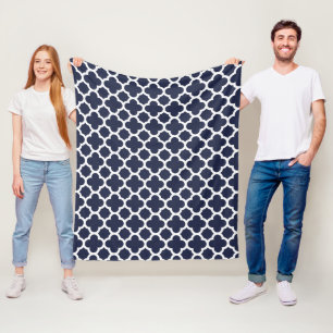 Cobertor De Velo Padrão de Latilha do Quatrefoil Branco e Azul-mari